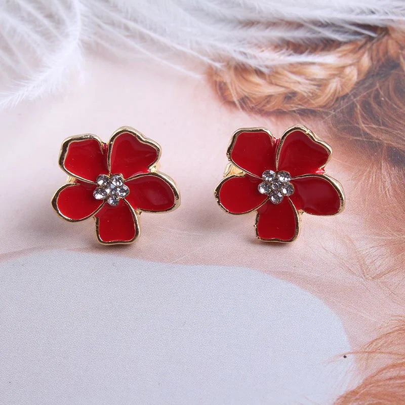 Korea Style Flower Shape Enamel Clip on Earrings Without Piercing for Girls Party Cute Lovely No Hole Ear Clip Jewelry