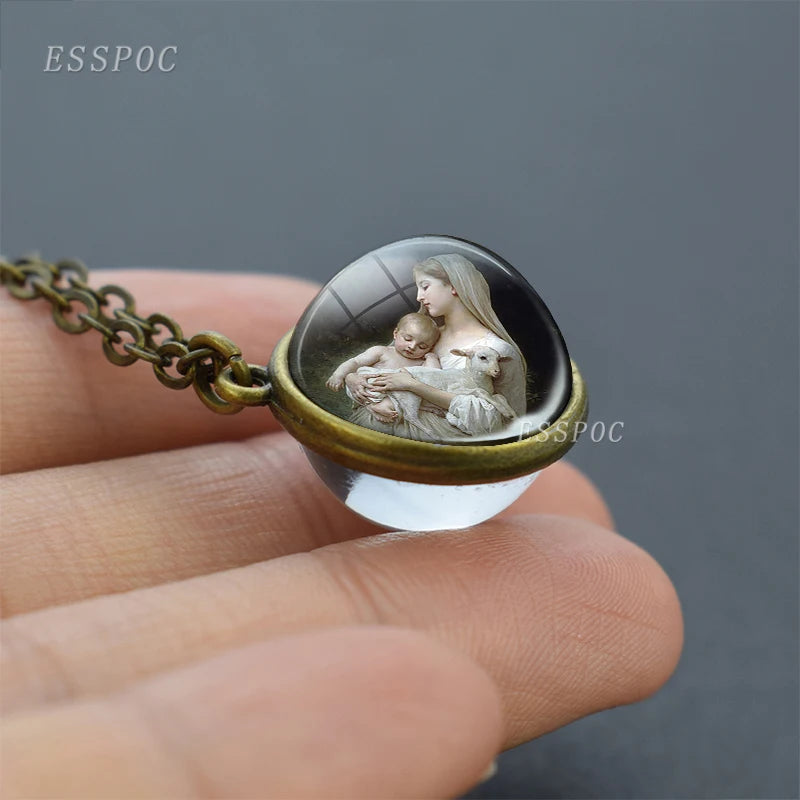 Vintage Double Sided Glass Ball Necklace Hadas Goticas Angel on Moon Art Photo Fairy Tale Pendant Women Jewelry