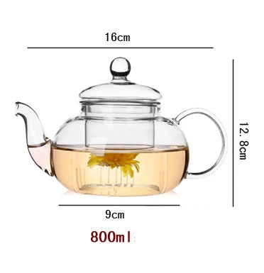 High Quality Heat Resistant Glass Tea Pot,Practical Bottle Flower Tea Cup Glass Teapot With Infuser Tea Leaf Herbal Coffee