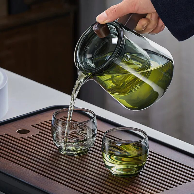 GIANXI Retro Glass Teapot Wood Handle Chinese Tea Ceremony Transparent Teawear S