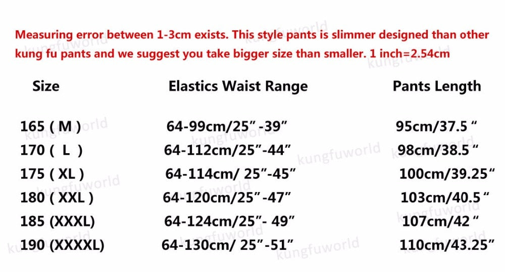 100% Cotton Kung Fu Tai Chi Pants Wushu Martial Arts Wing Chun Clothing Training Trousers