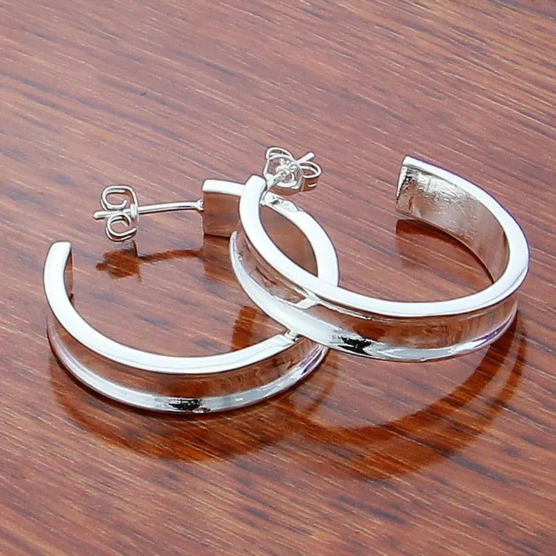 New Trendy 925 Sterling Silver Simple 3.5cm/5cm Circle Round Hoop Earring for Woman Fine Jewelry