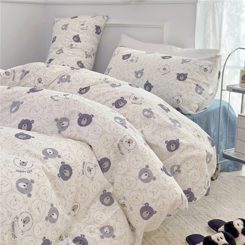 Double Layer Cotton Bedding Set Infant Class Softness Floral Design Duvet Cover Bed Sheet Pillowcases 4 Pieces Bedding Set