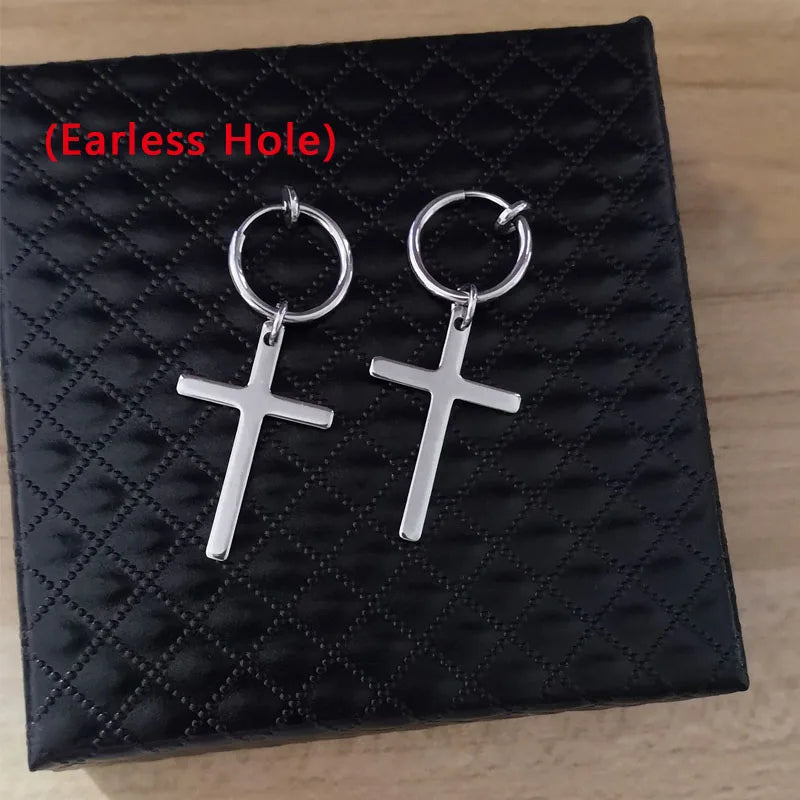 Men Punk Earrings Feather Tassel Long Chain Pendant Stainless Steel Stud Earring Trend Rock Hipster Ear Clip