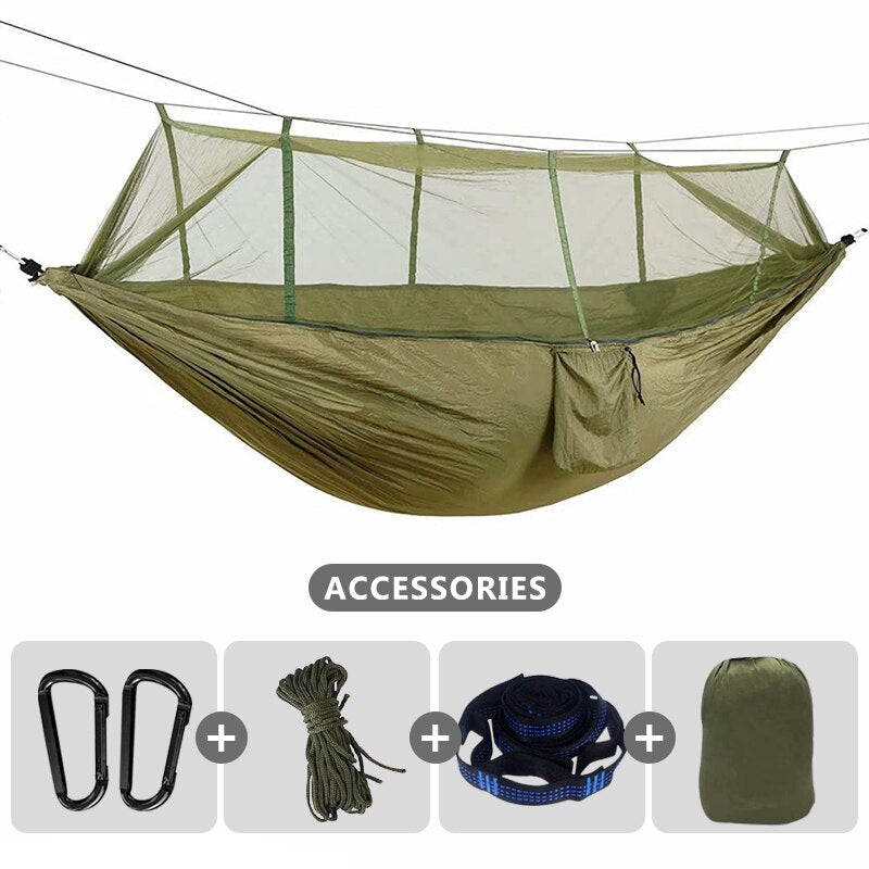 260x140cm Camping Hammock With Mosquito Net Double Travel Hanging Sleeping Bed Swing With Tree Straps for Travel Survival Garden