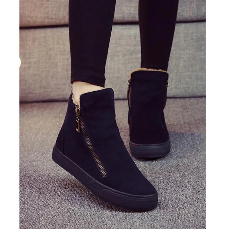 2023 Winter Snow Boots Women Winter Shoes Zip Warm Plush Cold Winter Flat Cotton Shoes Ladies Brand Ankle Botas Black
