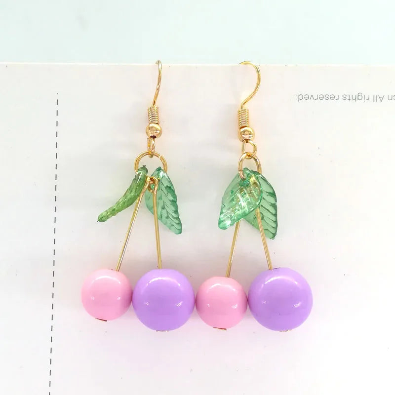 Korean Sweet Youth Girl Student Fruit Cherry Earrings Fresh Simple Cute Women Earrings Ear Clips Banquet Accessories