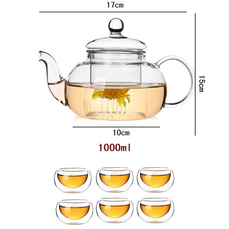 High Quality Heat Resistant Glass Tea Pot,Practical Bottle Flower Tea Cup Glass Teapot With Infuser Tea Leaf Herbal Coffee