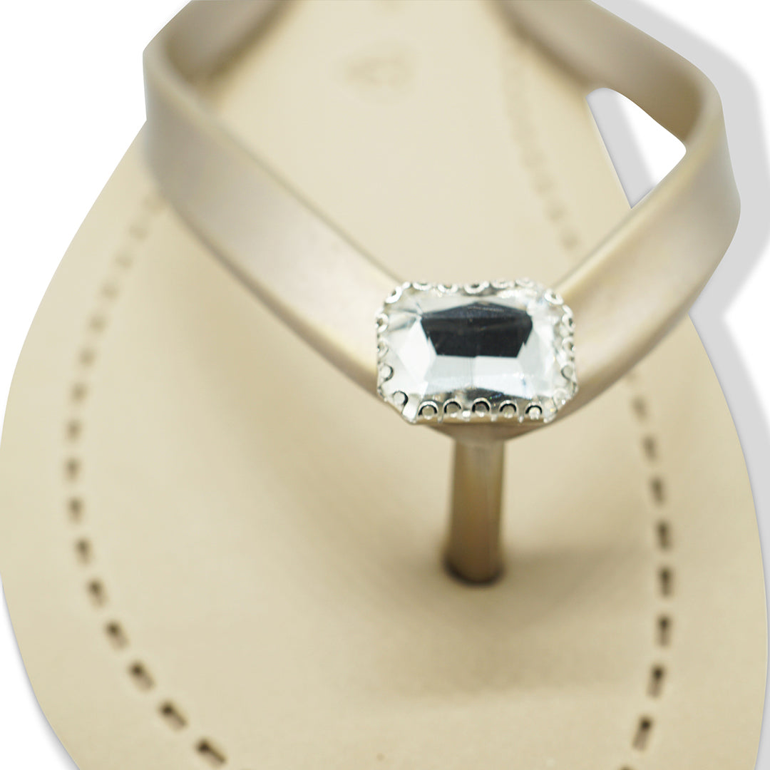 Rectangle Studs - Crystal Rhinestones Embellished Flat Flip Flops Sandal