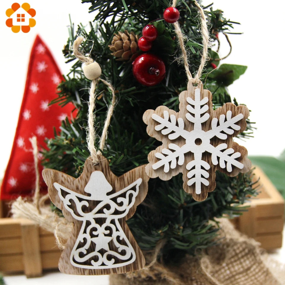2pcs/Lot DIY Creative Small Hollow Christmas Wooden Ornaments for Home Christmas Party Ornament Decorations Kids Supplies