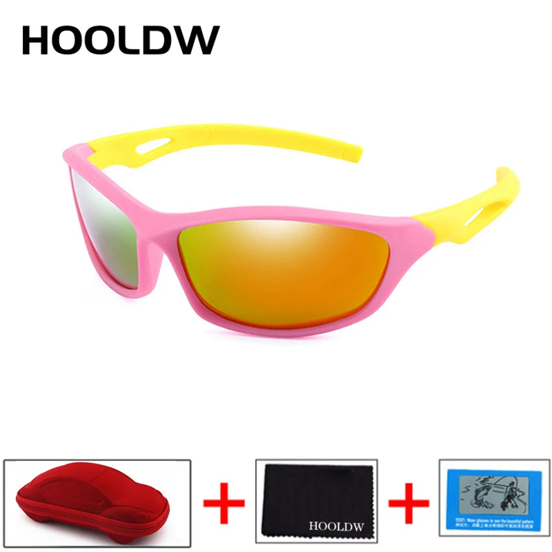 HOOLDW New Children Sunglasses Polarized Sun Glasses Silicone Flexible Baby Kids Glasses Boys Girls Sport Goggles UV400 Eyewear