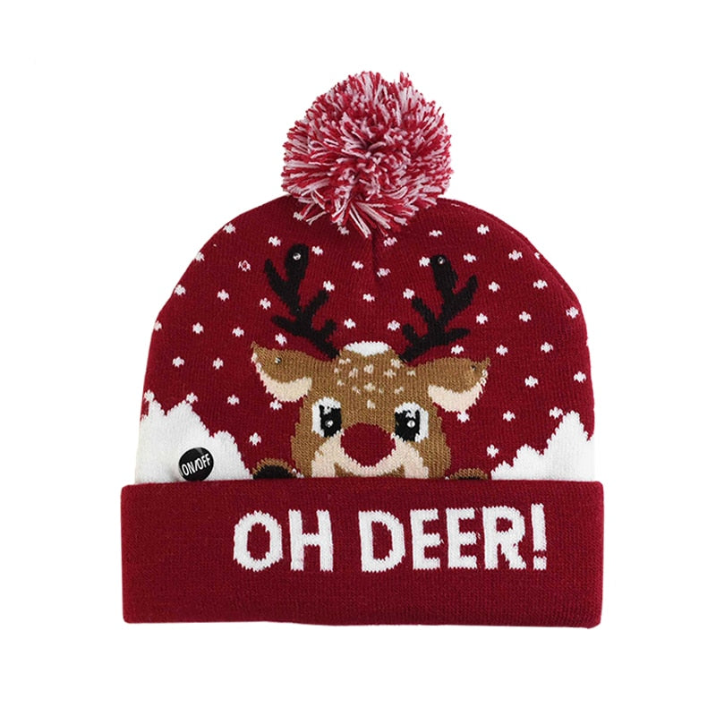 LED Christmas Hat Sweater Knitted Beanie Christmas Light Up Knitted Hat Christmas for Kids Xmas 2023 New Year Decorations