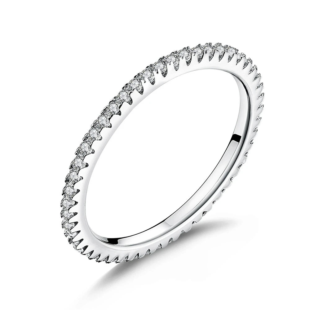 WOSTU Simple Rings 100% 925 Sterling Silver Shimmering Wish Stackable Ring for Women Wedding