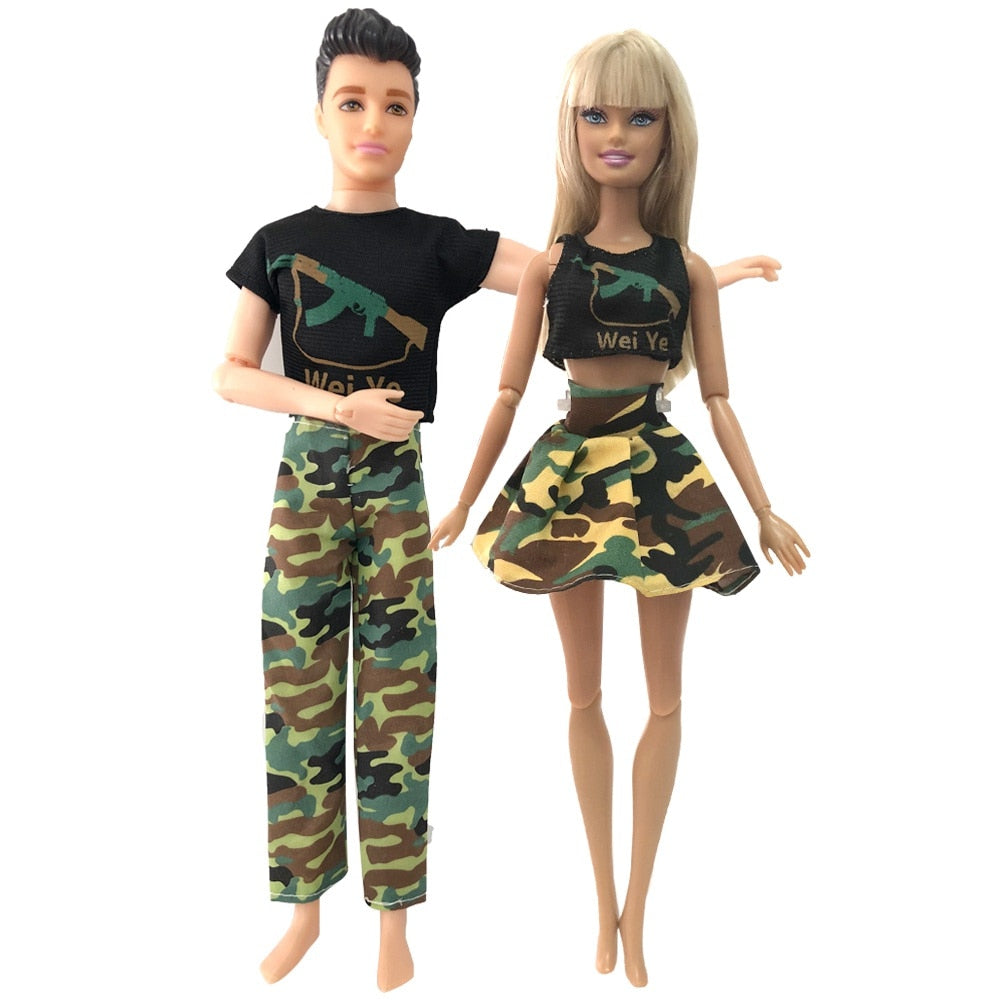 NK Mix 2 Pcs /Set Daily Wear Casual Couple Doll Dress for Barbie Doll Accessories Boy Girl Clothes Toy for Ken Doll 2GK JJ