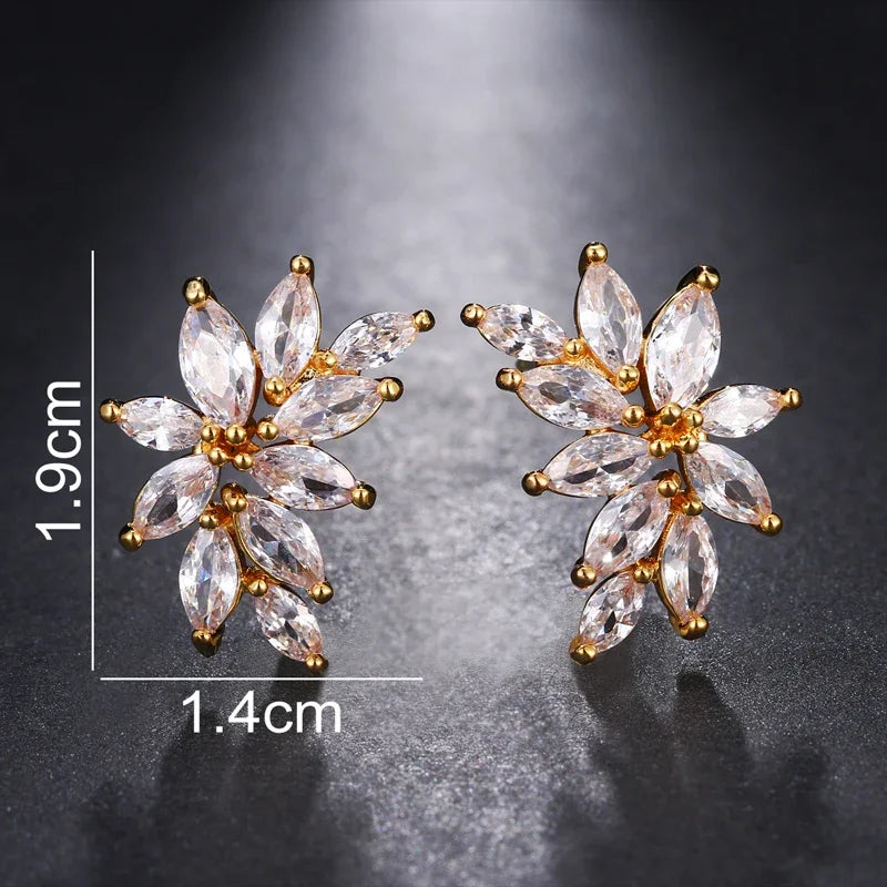 LXOEN Marquise Cut Flower Zirconia Crystal Long Drop Earrings for Women Shiny Leaf CZ Stone Bridal Wedding Jewelry