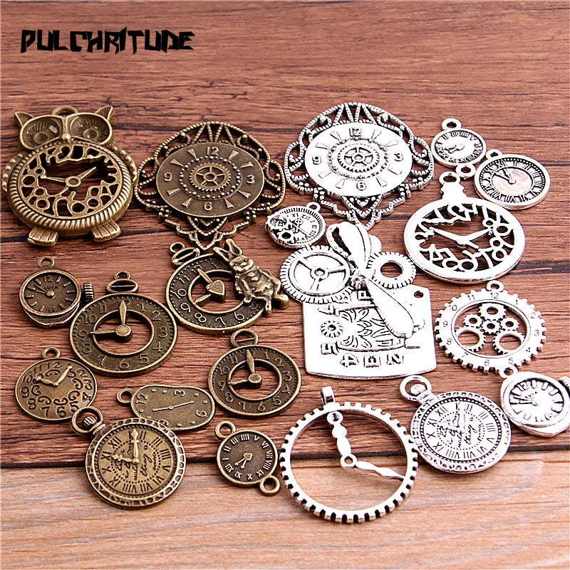 10pcs Vintage Metal Zinc Alloy Mixed Four Clock Pendant Charms Steampunk Clock Charms for Diy Jewelry Making
