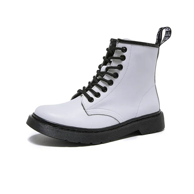 Soft Split Leather Women White Ankle Boots Female Autumn Winter Shoes Woman Punk Motorcycle Boots Spring Winter 35-44