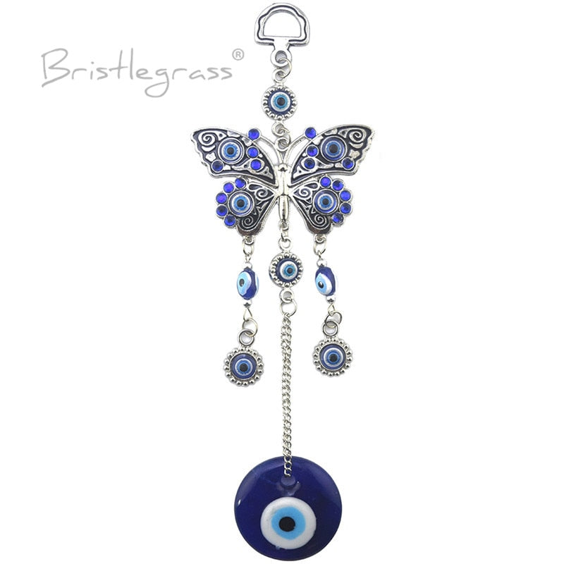 BRISTLEGRASS Turkish Blue Evil Eye Rhinestone Butterfly Wall Hanging Pendants Amulets Lucky Charm Blessing Protection Decor