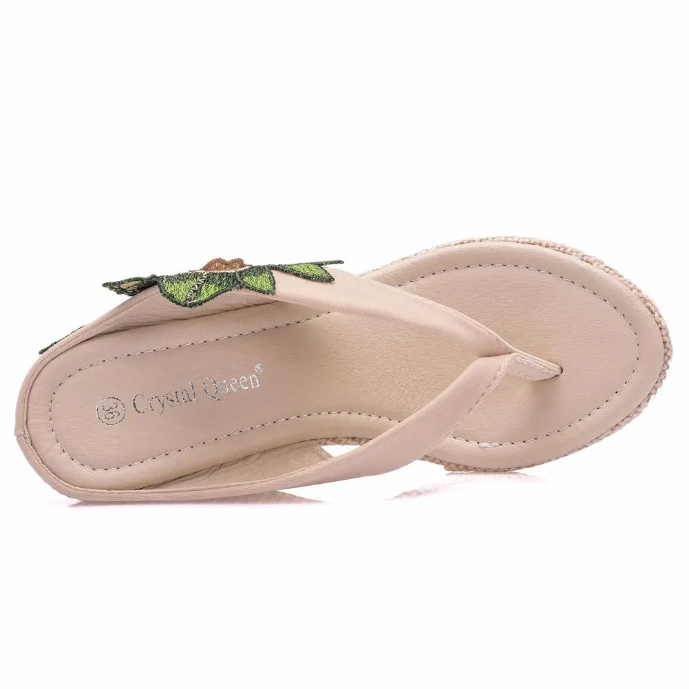 Crystal Queen Woman Slippers Home Casual Beach Flip Flops Lady Sandals Summer High Heels