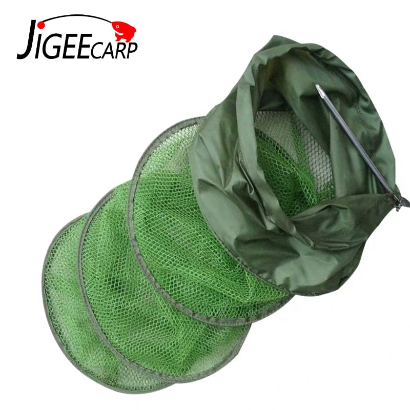 JIGEECARP 1pc Mini Panfish Fishing Keep Net Collapsible Fish Shrimp Dip Net Cage Fish Keeper Mesh Creel Fishing Tools