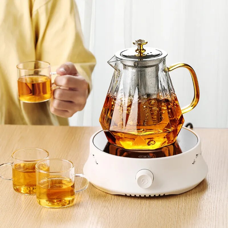 Glass Teapot Heat Resistant Tea Pot With Stainless Steel Tea Infuser Clear Tea K