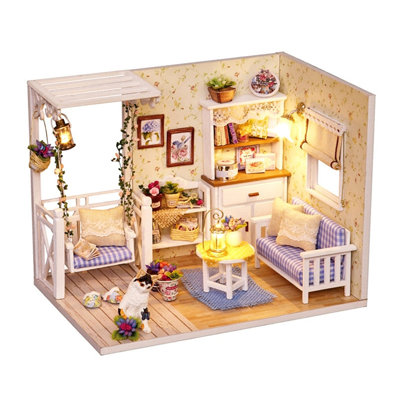Doll House Furniture Diy Miniature 3D Wooden Miniaturas Dollhouse Toys for Children Birthday Casa Kitten Diary H013