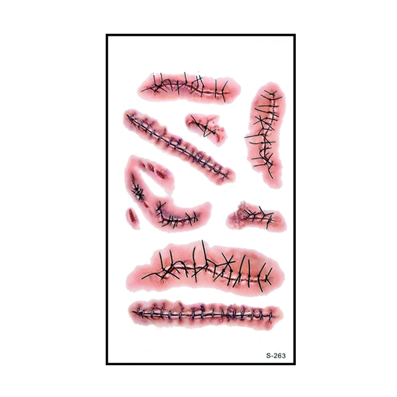 6pcs Halloween Bloody Wound Tattoo Stickers Trick Scary Waterproof Temporary Tattoo DIY Fake Tattoo Halloween Party Decoration