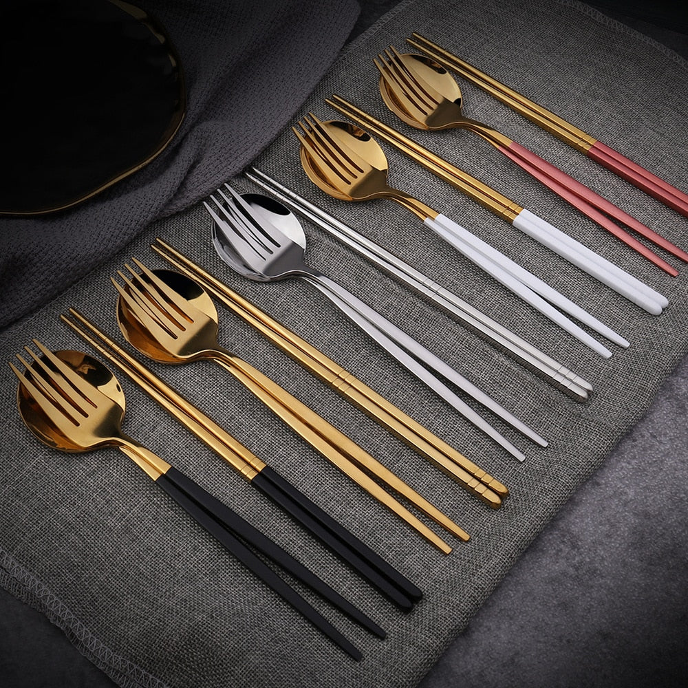 TUUTH Dinner Set Cutlery Stainless Steel Tableware Knife Fork Spoon Dinnerware Set With Box Western Dinner Tools
