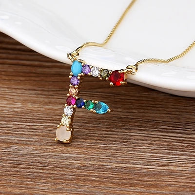 New Arrival Personal Name Letter Necklace Rainbow CZ Initials Alphabet Women Girls Gorgeous Family Jewelry
