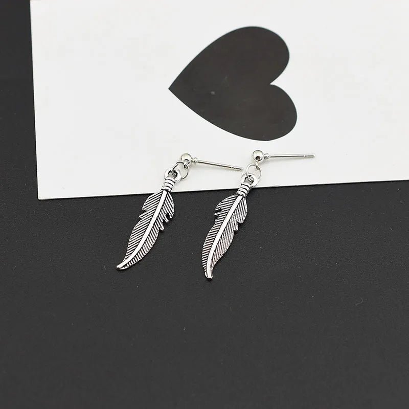 Men Punk Earrings Feather Tassel Long Chain Pendant Stainless Steel Stud Earring Trend Rock Hipster Ear Clip