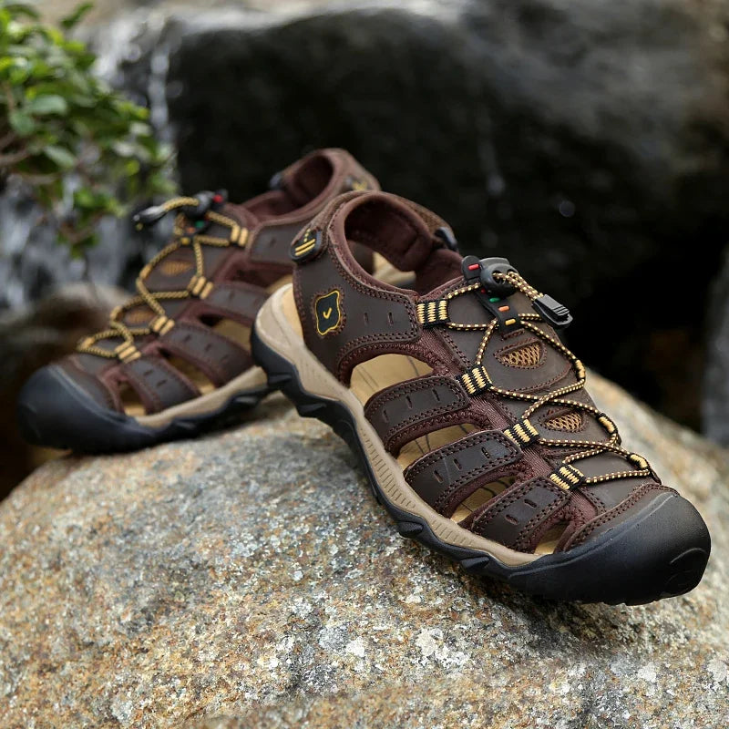 Summer Men's Sandals Leather Men Shoes Men Breathable Design Outdoor Men Leather Sandals Fashion Walking Roman Sneakers