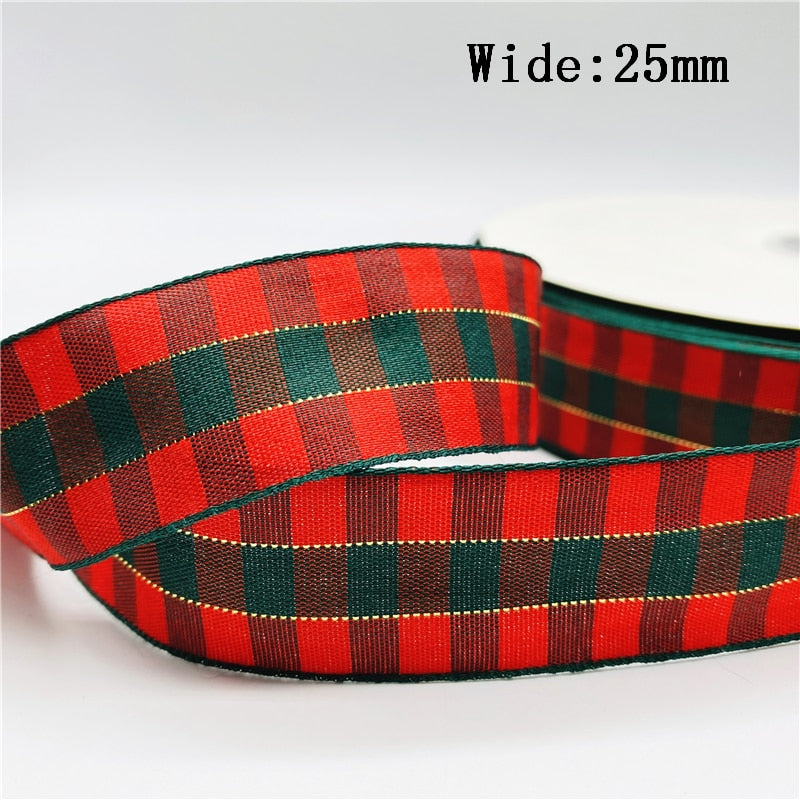 5yards/Lot 25mm Plaid Ribbon Christmas Decor Ribbon for Handmade Design Christmas Decoration DIY