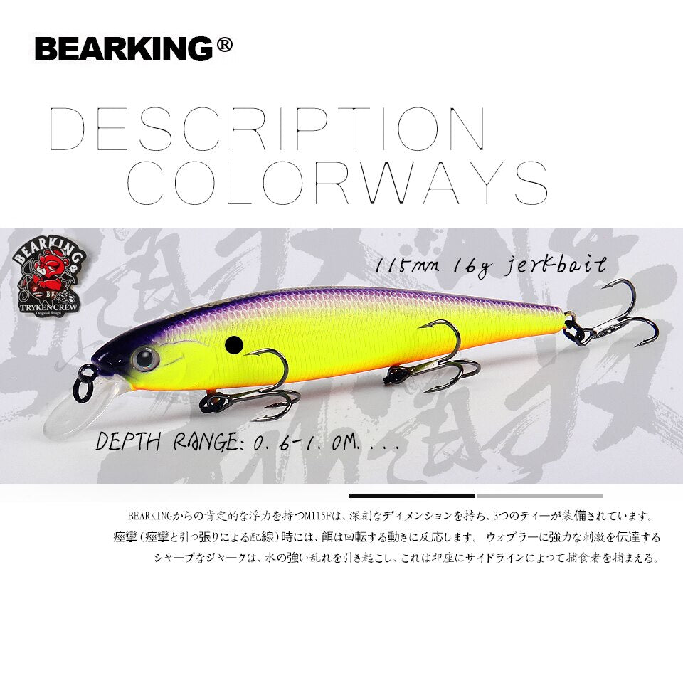 Bearking 115mm 16g Dive 0.6-1m Floating Top Fishing Lures Wobblers Artificial Bait Predator Tackle Jerkbaits for Pike and Bass