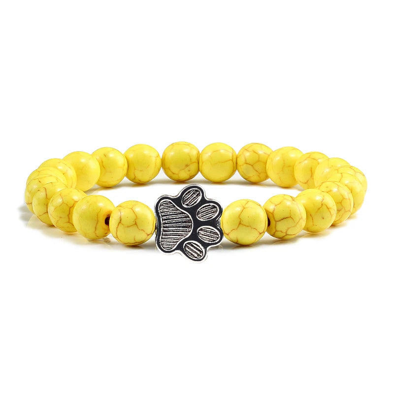 Natural Matte Black Lava Volcanic Stone Paw Print Charm Bracelet Homme Femme Pet Memorial Cat Dog Lovers Jewelry Bracelets