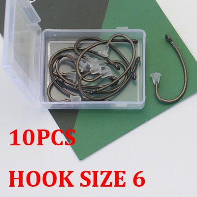 10PCS Carp Fishing Hook PTFE Coating Carp Hooks High Carbon Steel Matte Black With Micro Barb Barbed Hook Fit for Competition