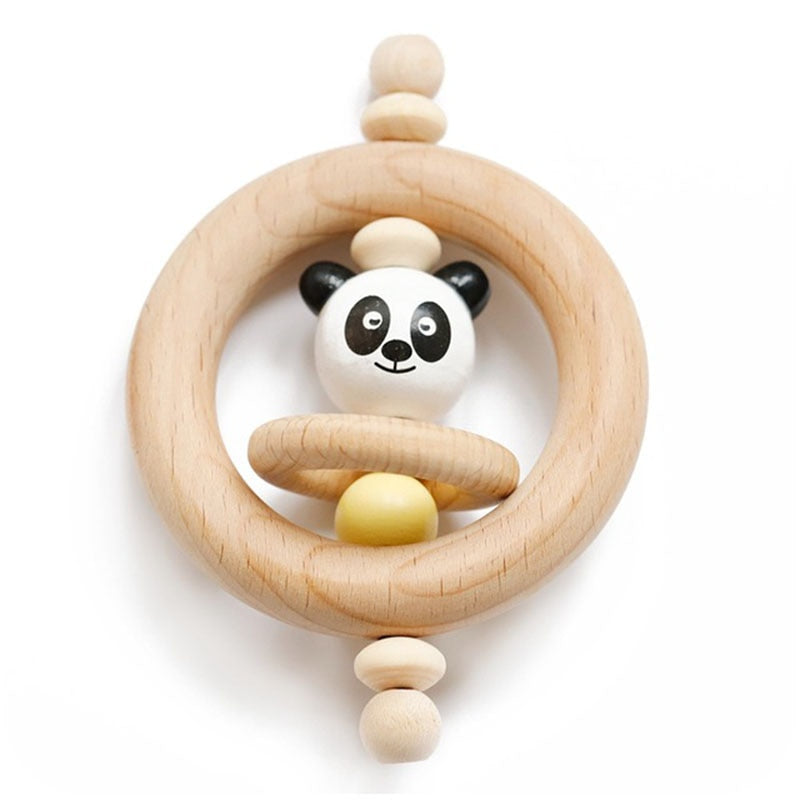 Baby Toys 1pc Silicone Beads Cartoon Rattle Teething Ring of Beech Wood 0-12 Moths Children Christmas Stroller Let's Make