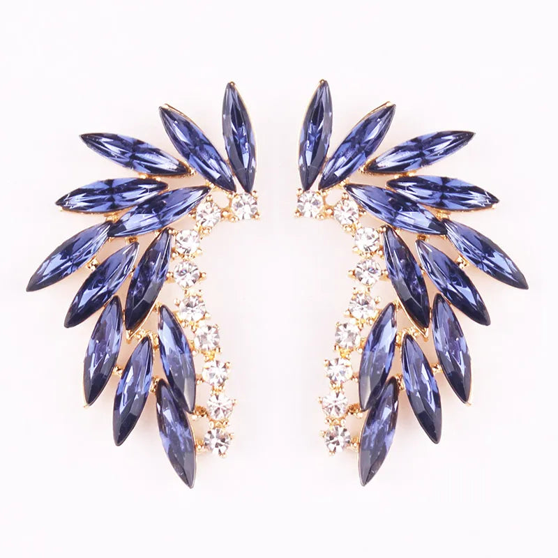 LUBOV Shining Rhinestone Wings Stud Earrings Acrylic Crystal Stone Women Piercing Earrings Trendy Wedding Jewelry Christmas