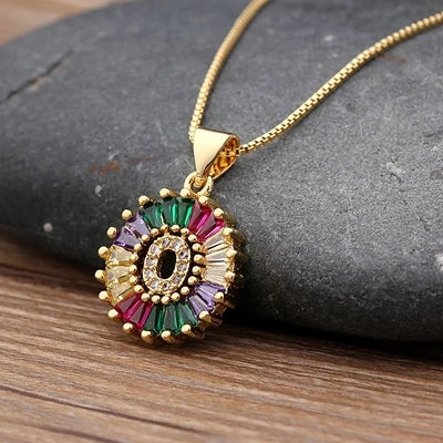 Gold Color Initial Multicolor CZ Necklace Charm Letter Necklace Name Jewelry for Women Accessories Girlfriend