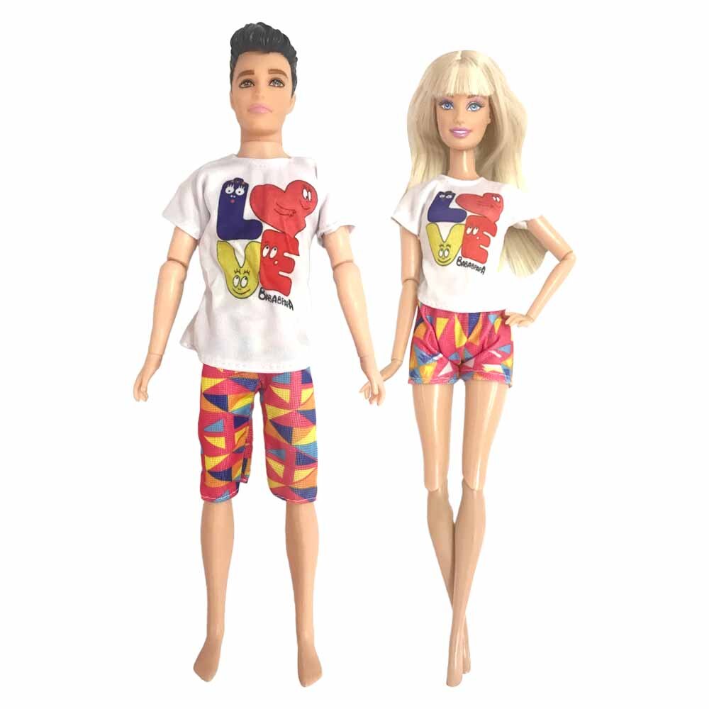 NK Mix 2 Pcs /Set Daily Wear Casual Couple Doll Dress for Barbie Doll Accessories Boy Girl Clothes Toy for Ken Doll 2GK JJ