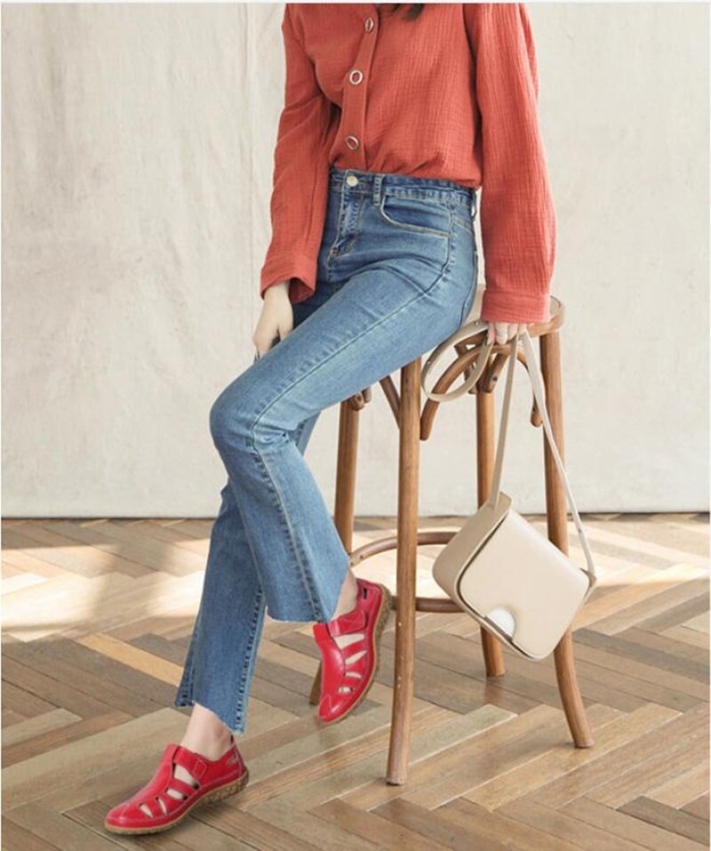 Split Leather Flat Sandals Women Fashion Summer Shoes Anti-Slip Soft Sole Ladies Gladiator Sandal Breathable Sandalias SH031502