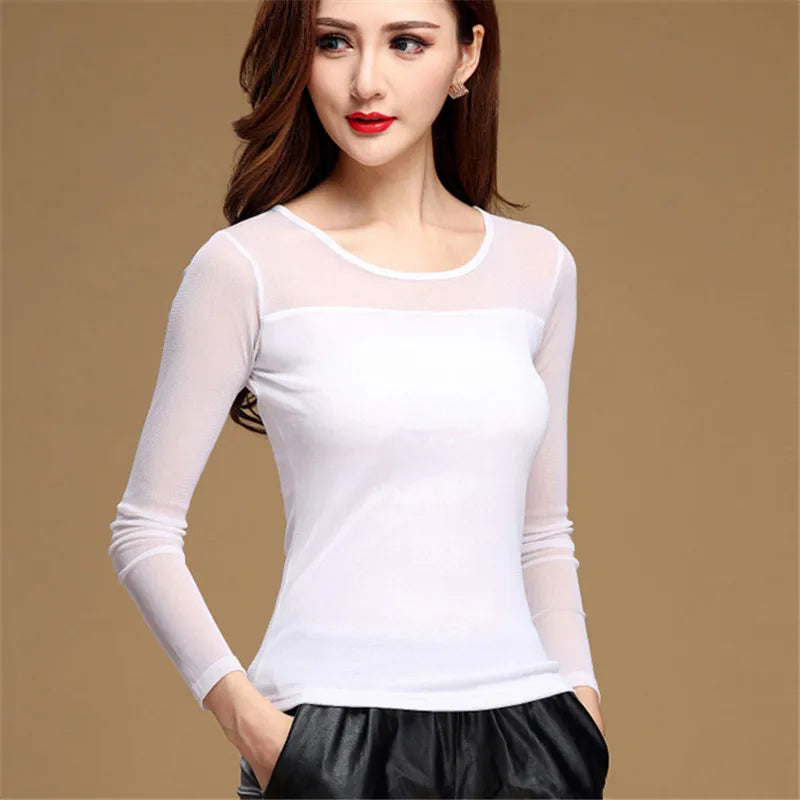 Tops Womens Blouse Shirt Black White Long Casual Long Sleeve Lace Blusas Under Shirts Elastic Tops and Blouses Women New