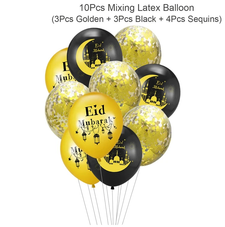 EID Mubarak Banner Balloons Cake Topper Ramadan Decoration Ramadan Kareem Mubarak Muslim Islamic Festival Party DIY Decorations