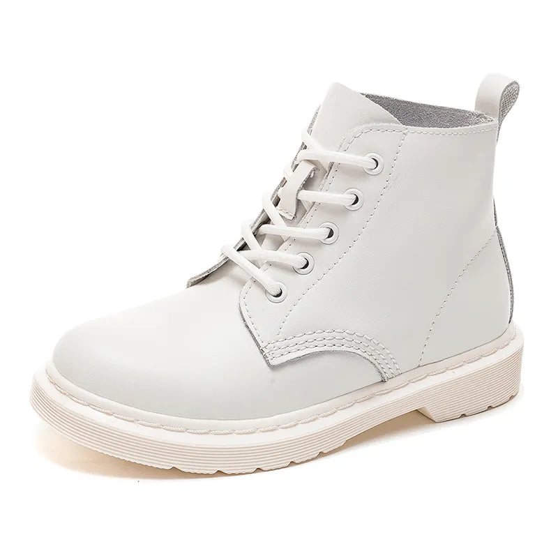 Soft Split Leather Women White Ankle Boots Female Autumn Winter Shoes Woman Punk Motorcycle Boots Spring Winter 35-44