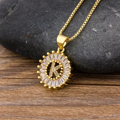 Nidin Women Girls Initial Letter Necklace 26 Letters Charm Family Name Pendant Copper Zircon Jewelry