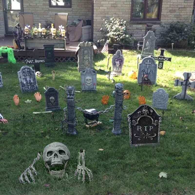 Halloween Prop Skull Skeleton Horror Tombstone Skull Gauze Decoration Halloween Home Garden Decor Haunted House Scary Party