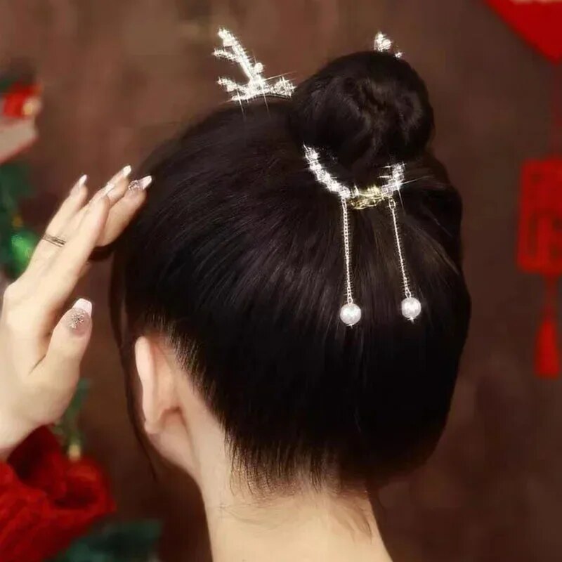 2023 New Christmas Milu Horn Tassel Horsetail Buckle Hairpin South Korea Cute Hair Clip Back Pan Hair Clip Headwear Hair Jewelry