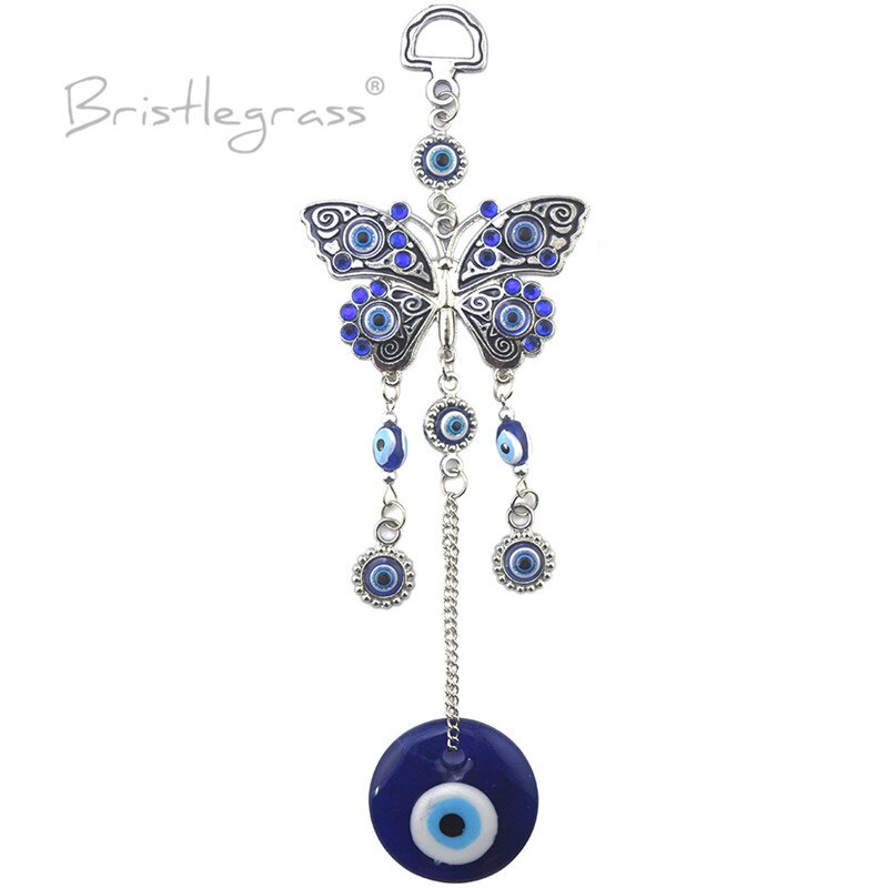 BRISTLEGRASS Turkish Blue Evil Eye Rhinestone Butterfly Wall Hanging Pendants Amulets Lucky Charm Blessing Protection Decor