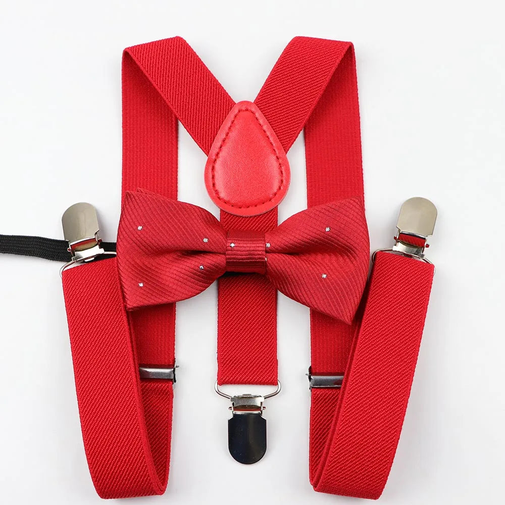 Cartoon Children Belt Bowtie Set Baby Boys Suspenders Polyester Y-Back Braces Two Colors Bow Tie Adjustable Elastic Kids