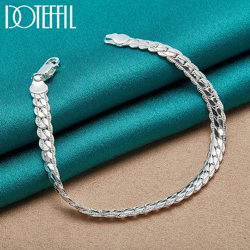 DOTEFFIL 925 Sterling Silver 6mm Side Chain 16/18/20/22/24 Inch Necklace for Woman Men Wedding Engagement Jewelry
