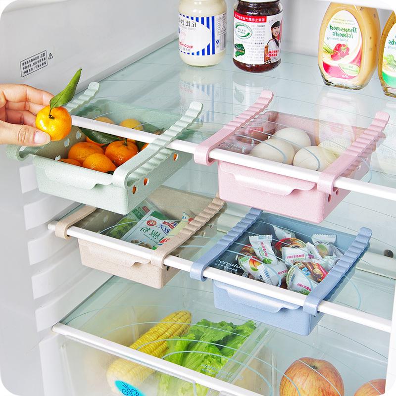 ABS Slide Storage Rack Organizer Adjustable Refrigerator Shelf Holder Drawer Organiser Space Saver Fruit Snack Kitchen Rack Shel